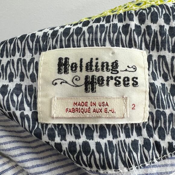 Anthropologie Holding Horses Blue Seersucker Button-Up Cotton Shirt Striped 2 - Picture 6 of 8